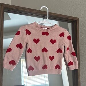 Pink Sweater with Red Heart Pattern